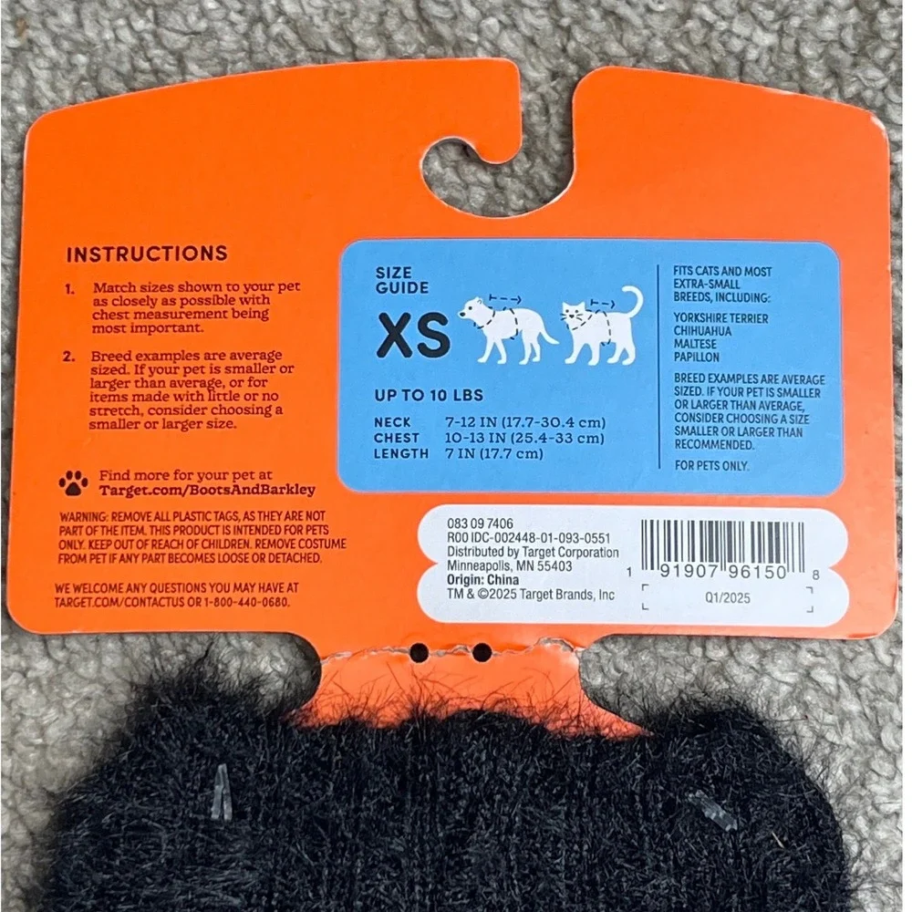 Boots & Barkley Pet Sweater Halloween Stripe Fuzzy Eyelash Knit Black Multi XS